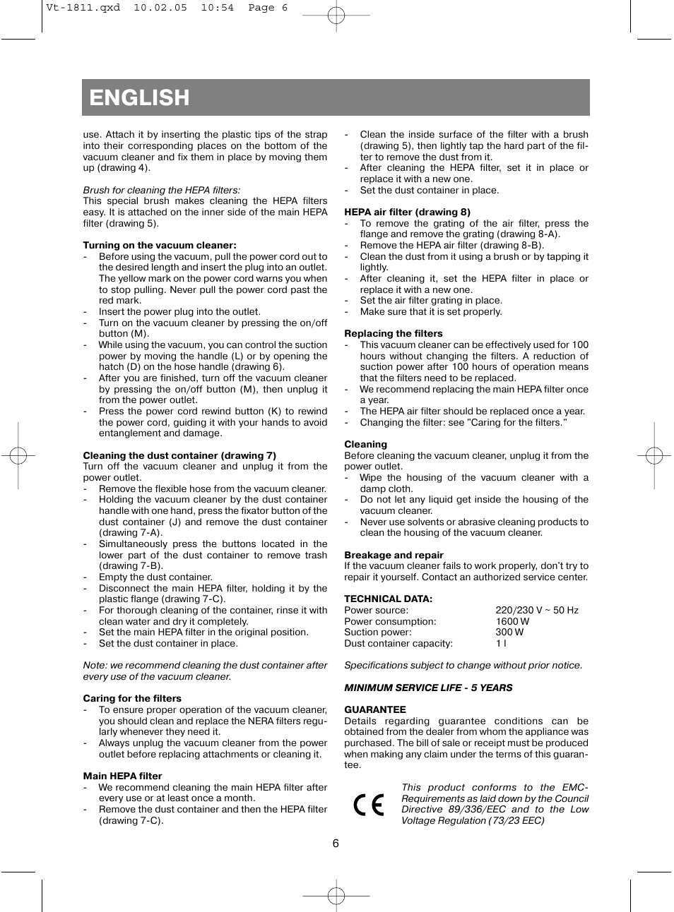 English | Vitek VT-1811 User Manual | Page 6 / 44