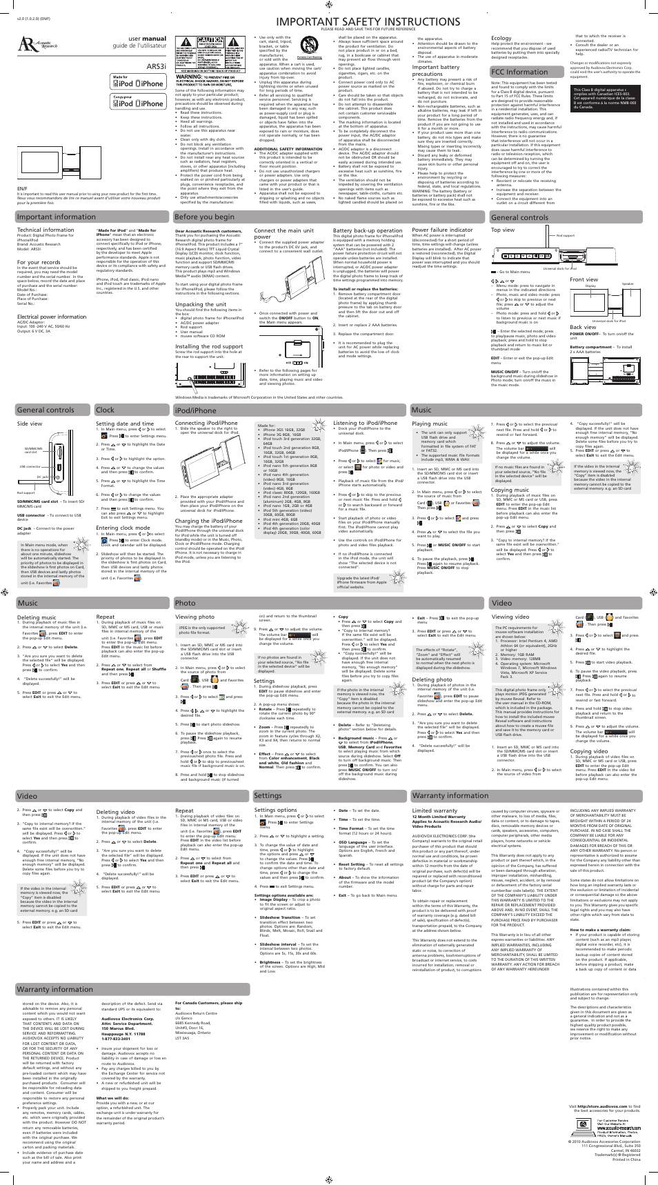 Acoustic Research ARS3I User Manual | 1 page