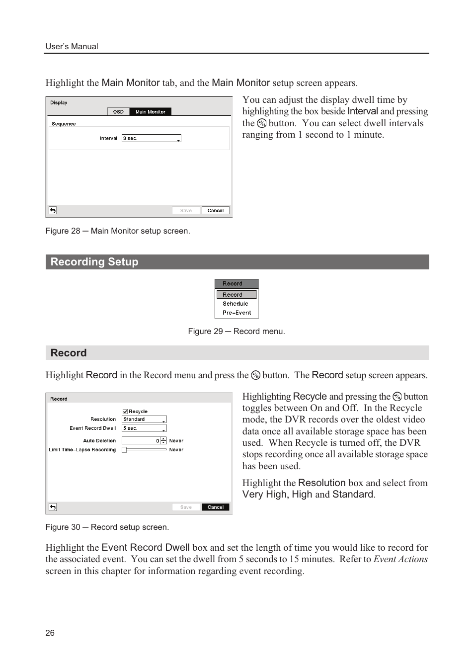 Recording setup, Record | Comelit MT 49804 User Manual | Page 36 / 63