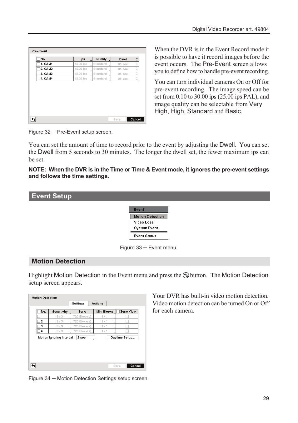 Event setup, Motion detection | Comelit MT 49804 User Manual | Page 39 / 63