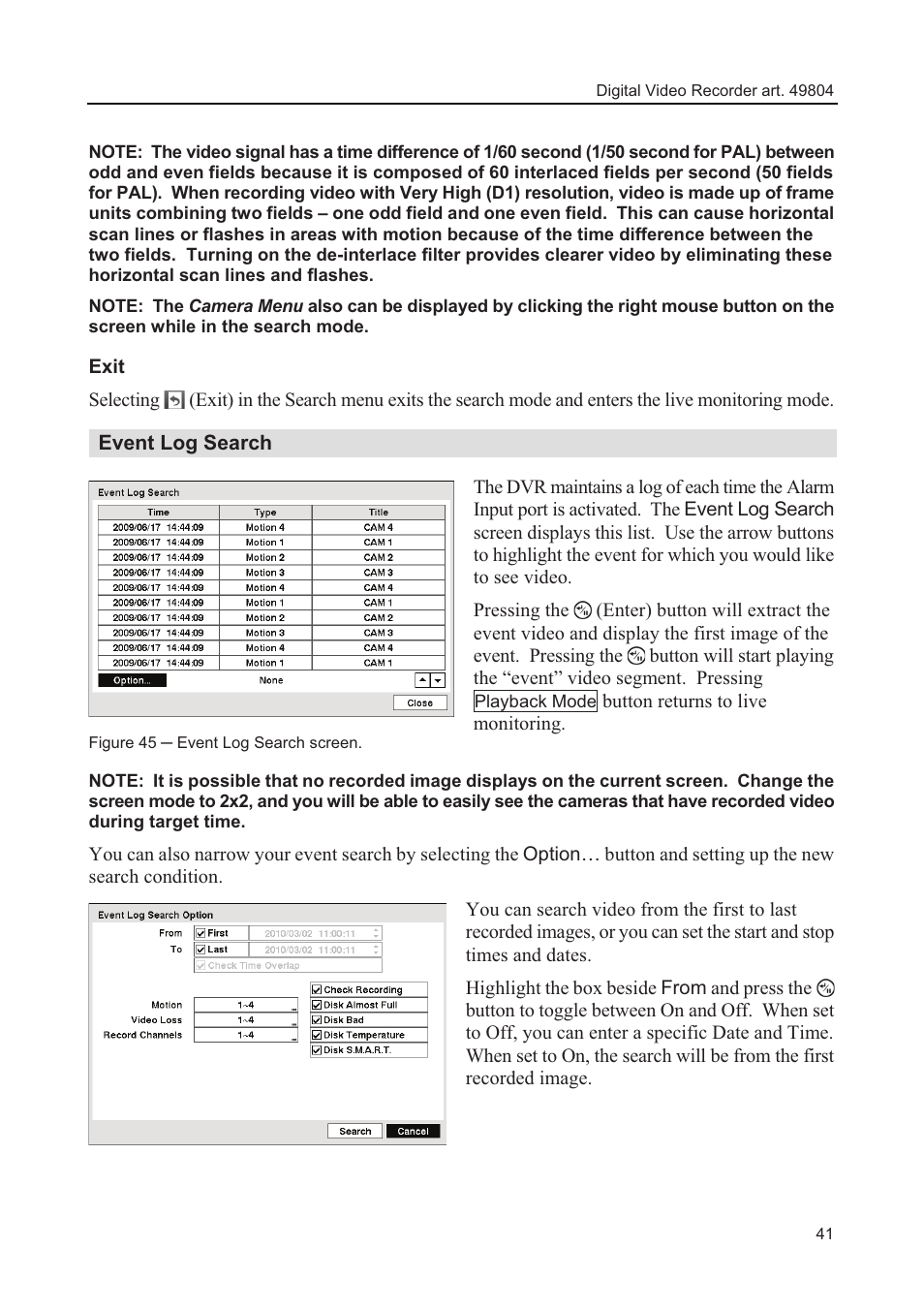 Event log search, Exit | Comelit MT 49804 User Manual | Page 51 / 63