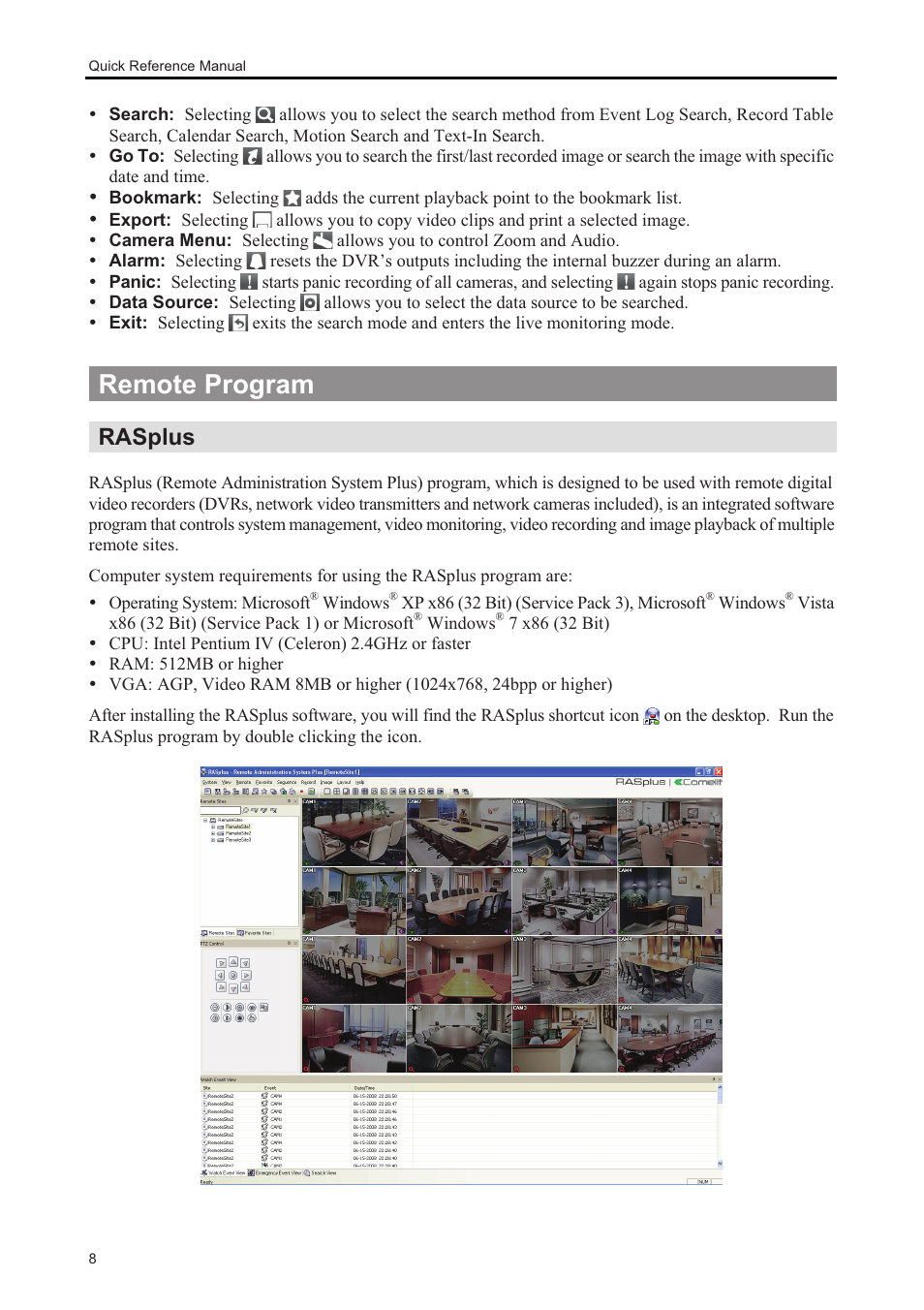 Remote program, Rasplus | Comelit MT MDVR808B User Manual | Page 10 / 14