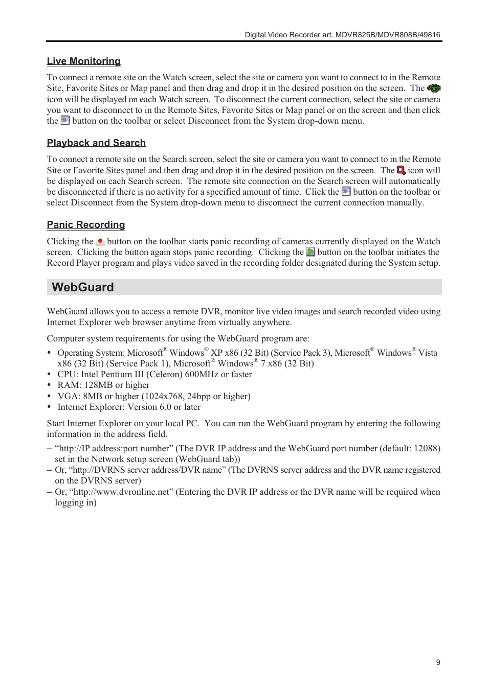 Webguard | Comelit MT MDVR808B User Manual | Page 11 / 14