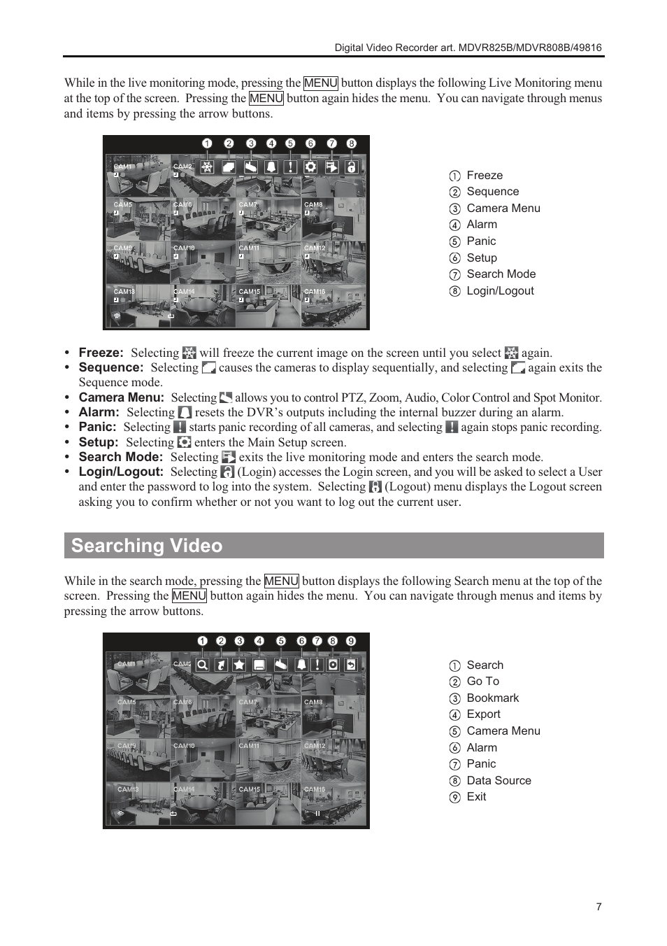 Searching video | Comelit MT MDVR808B User Manual | Page 9 / 14