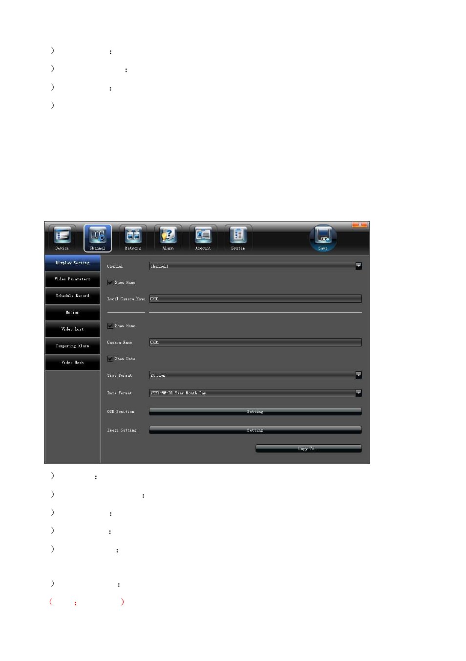 2 channel parameters setting 5.2.1 display setting | Comelit MT IPNVR116A User Manual | Page 12 / 44