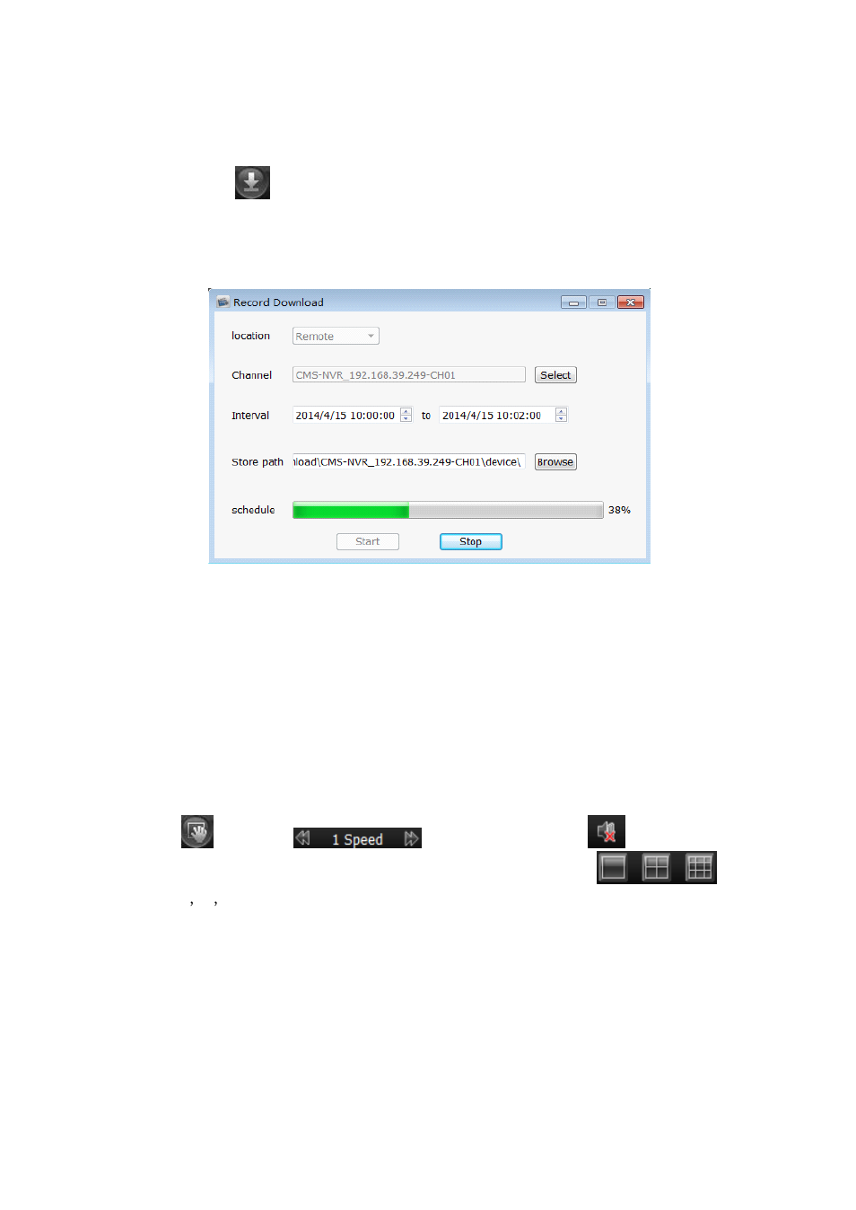 3 record download (opname downloaden), 4 werkbalken, Elektronische versterking afspeelbeeld | Comelit MT COMELIT VSC IP START SERIES User Manual | Page 152 / 170