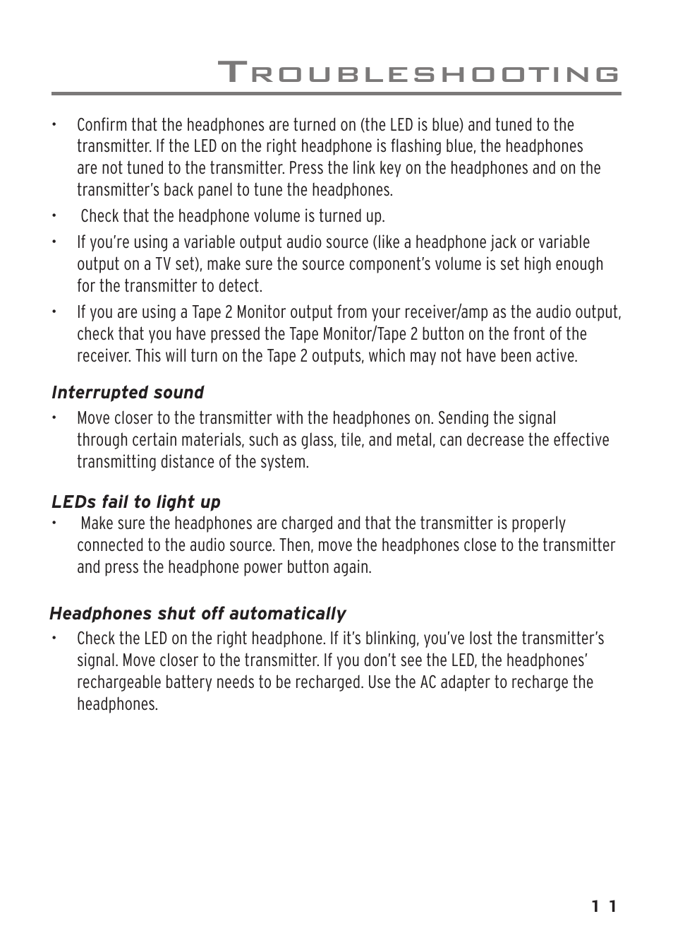 Roubleshooting | Acoustic Research AWD209 User Manual | Page 11 / 12