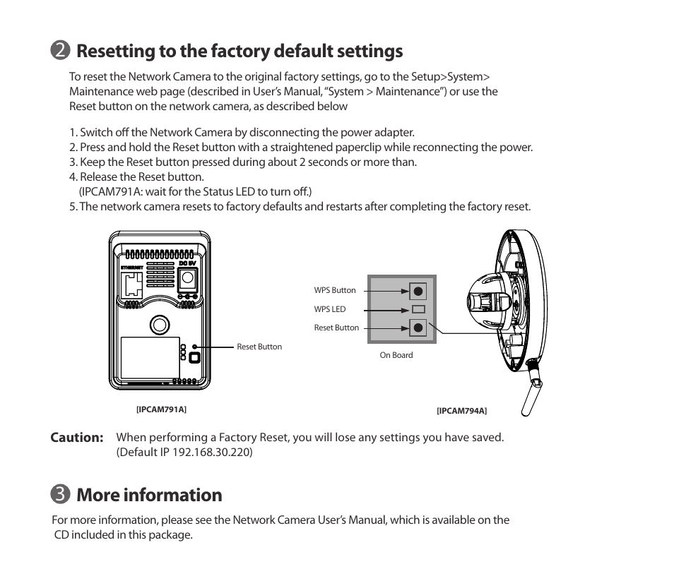 Resetting to the factory default settings, More information | Comelit IPCAM791A User Manual | Page 11 / 12