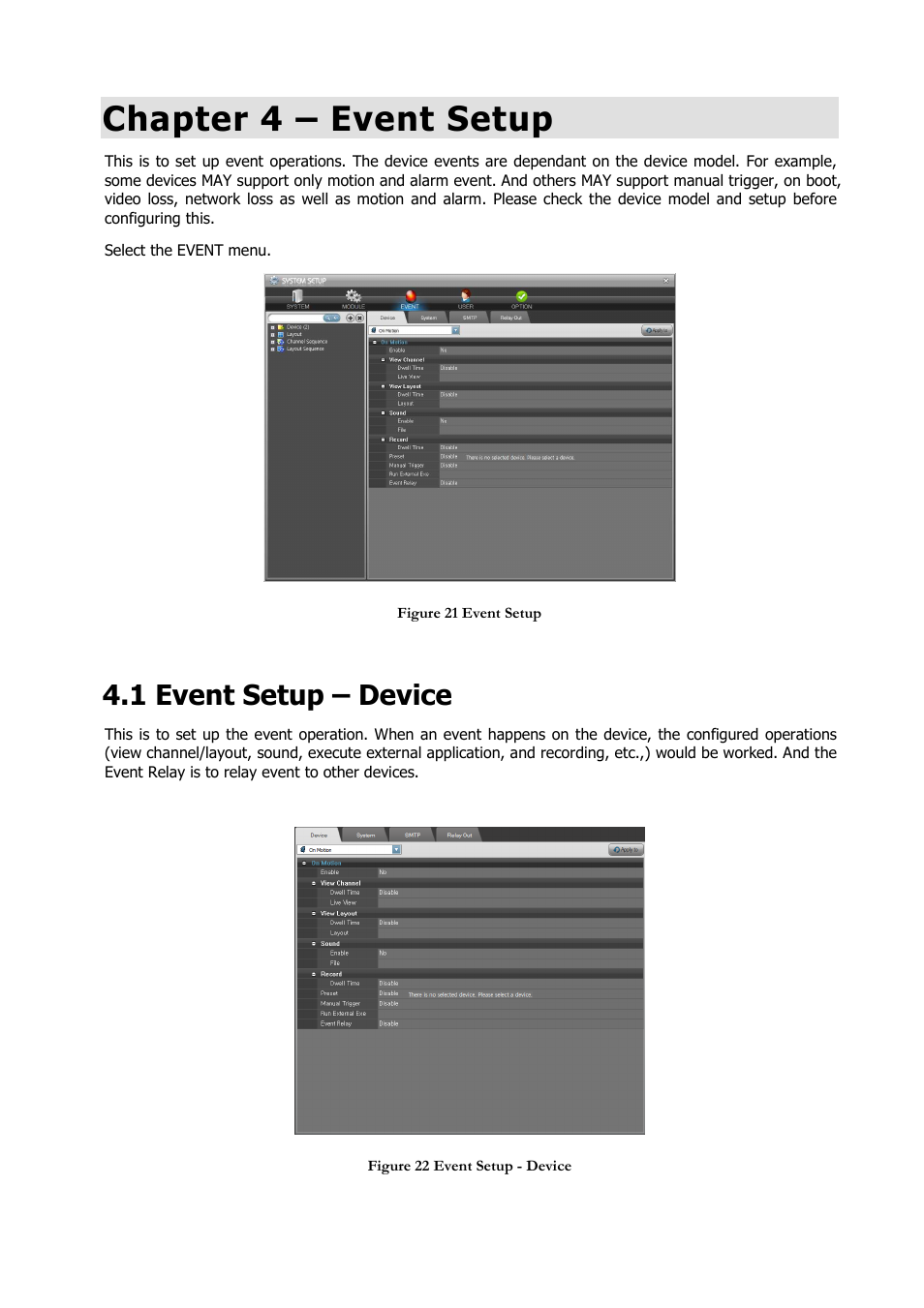Chapter 4 – event setup, 1 event setup – device | Comelit RAS_SOLUTION User Manual | Page 29 / 106