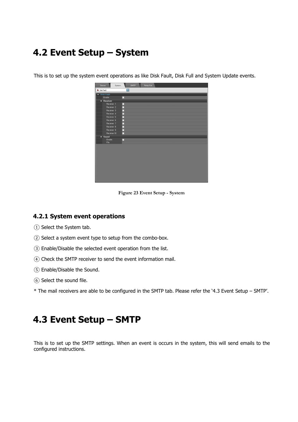 2 event setup – system, 3 event setup – smtp | Comelit RAS_SOLUTION User Manual | Page 31 / 106