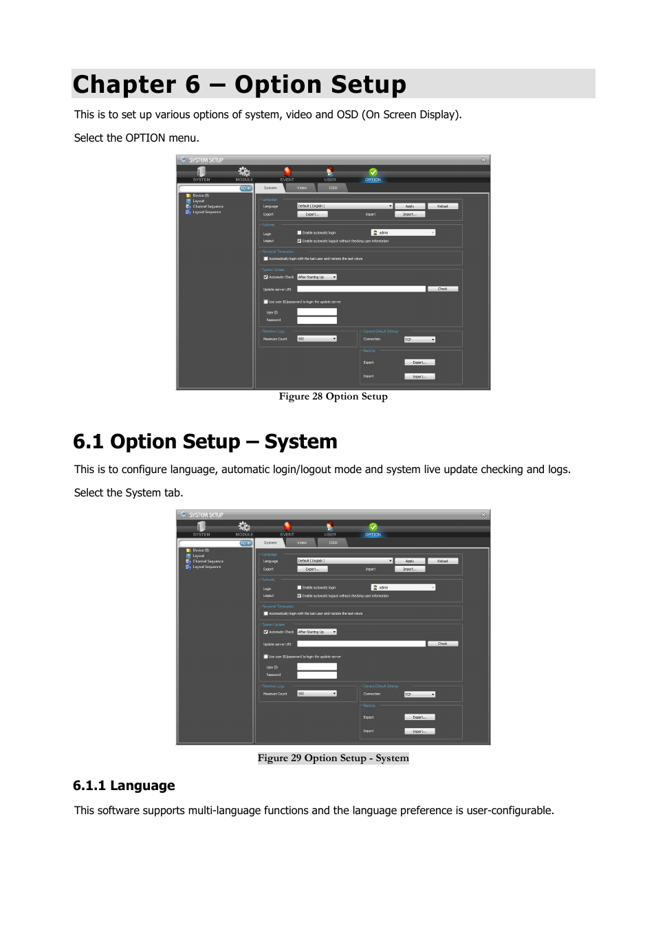 Chapter 6 – option setup, 1 option setup – system | Comelit RAS_SOLUTION User Manual | Page 37 / 106