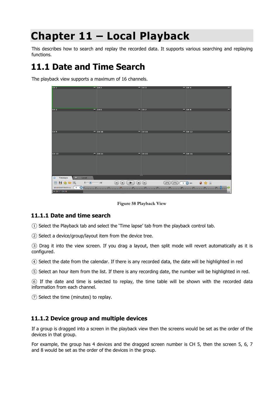 Chapter 11 – local playback, 1 date and time search | Comelit RAS_SOLUTION User Manual | Page 64 / 106