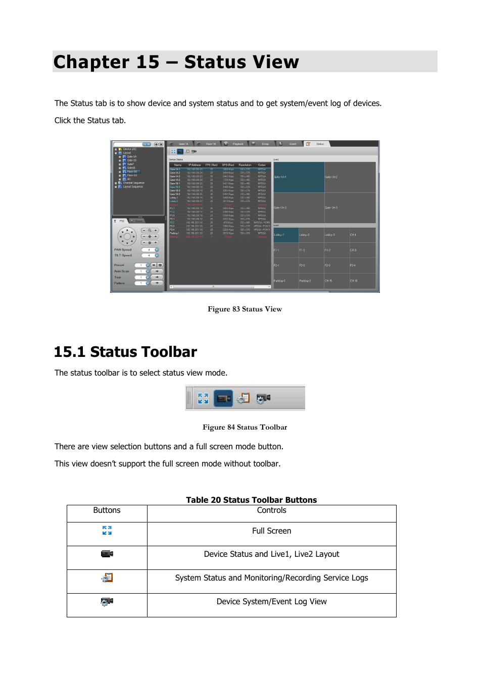 Chapter 15 – status view, 1 status toolbar | Comelit RAS_SOLUTION User Manual | Page 89 / 106