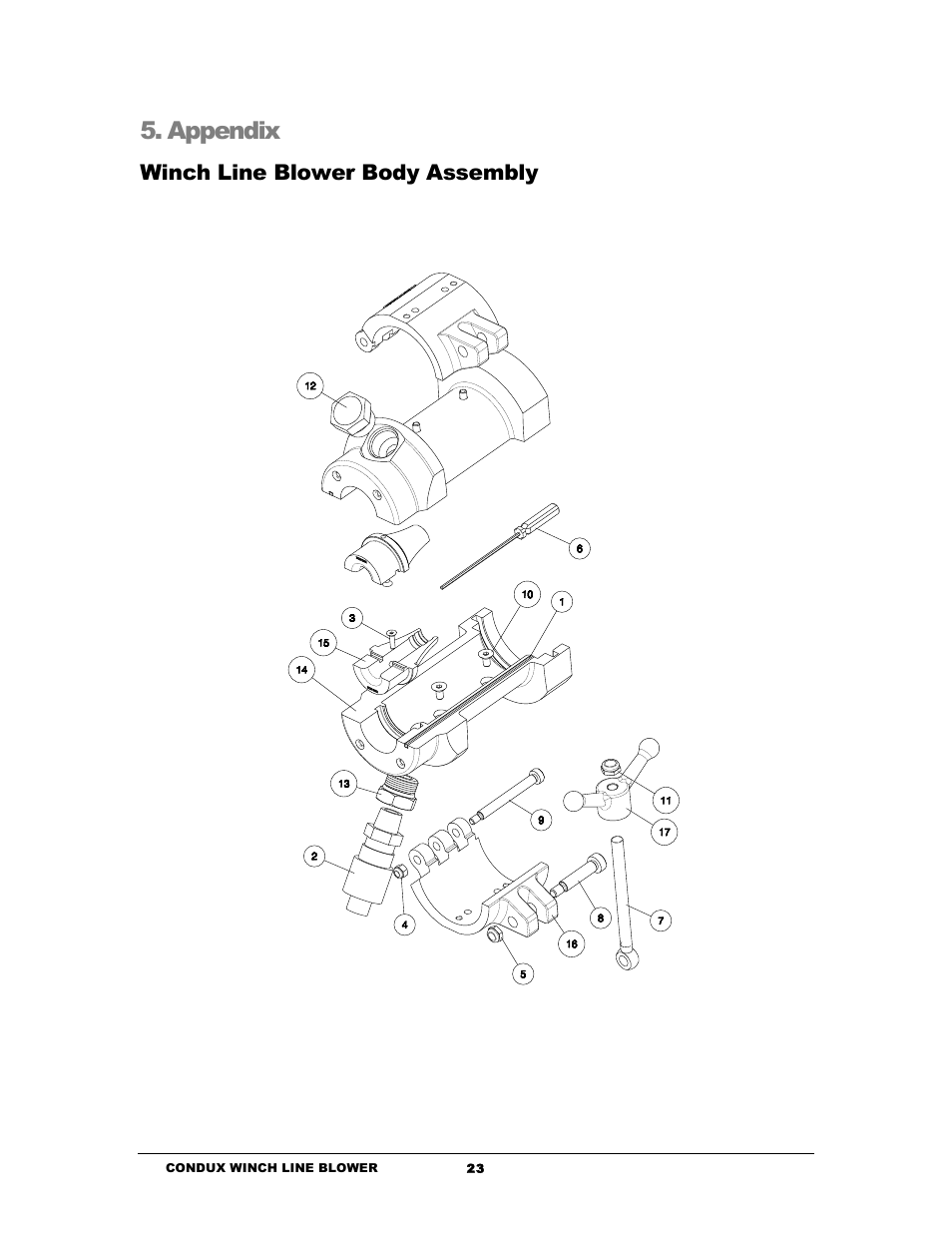 Appendix, Winch line blower body assembly | Condux Winch Line Blower System User Manual | Page 25 / 34