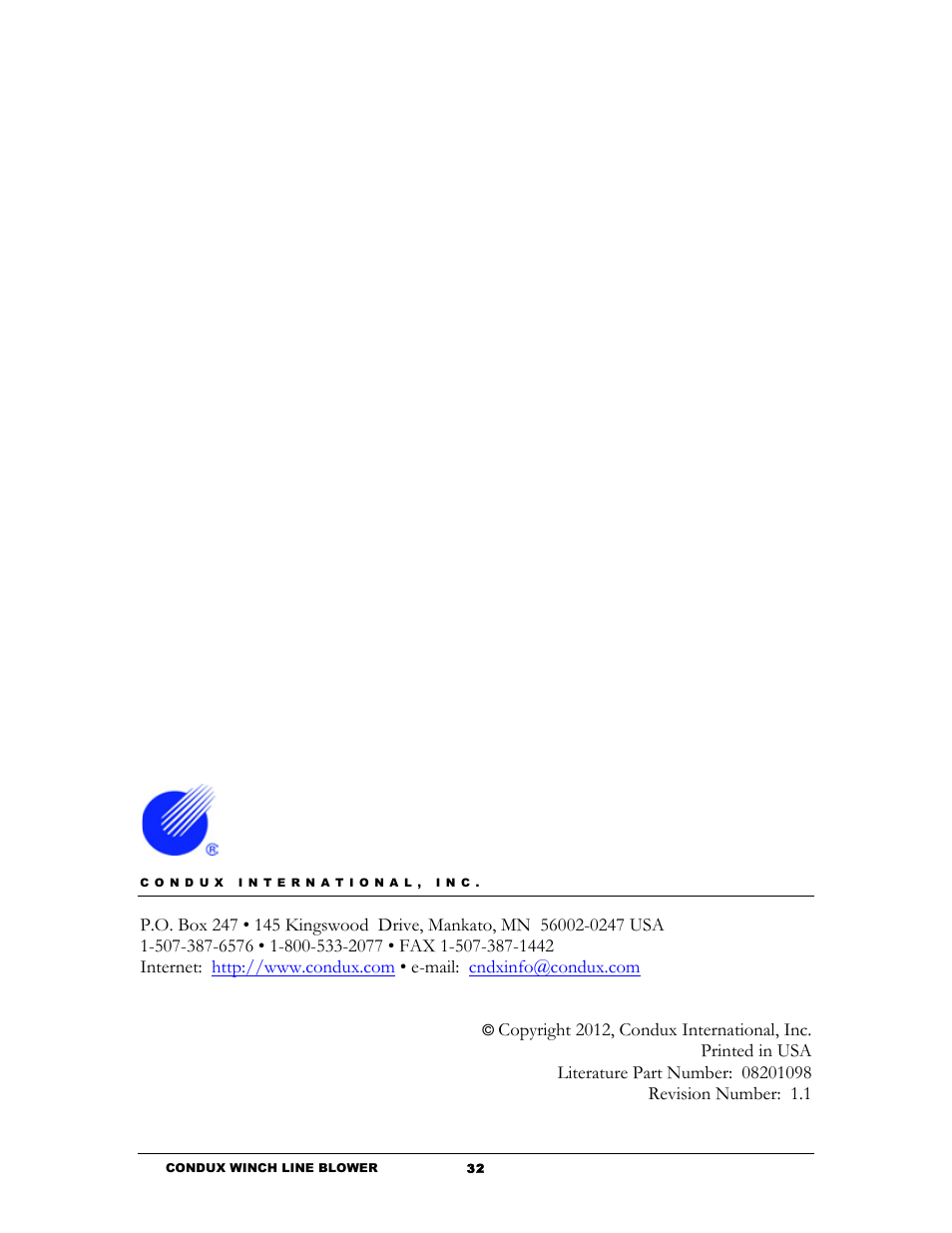 Condux Winch Line Blower System User Manual | Page 34 / 34