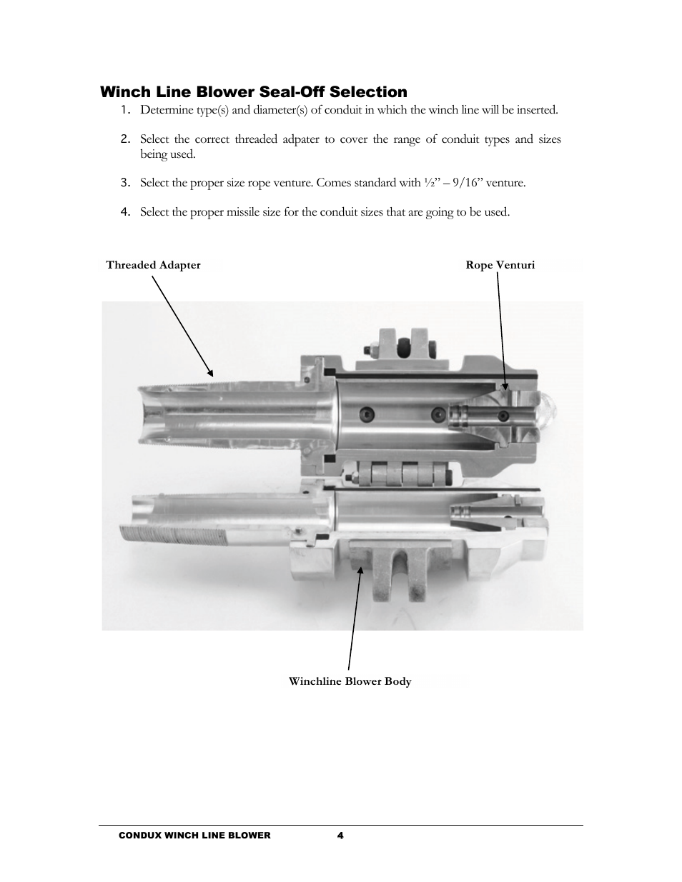 Winch line blower seal-off selection | Condux Winch Line Blower System User Manual | Page 6 / 34