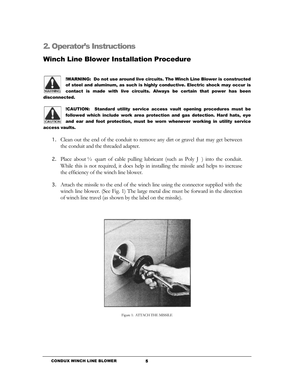 Operator’s instructions, Winch line blower installation procedure | Condux Winch Line Blower System User Manual | Page 7 / 34