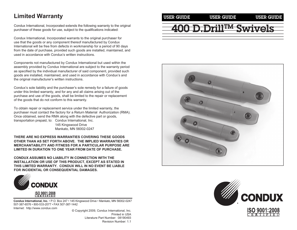 Condux 400 D.Drill Swivels User Manual | 2 pages
