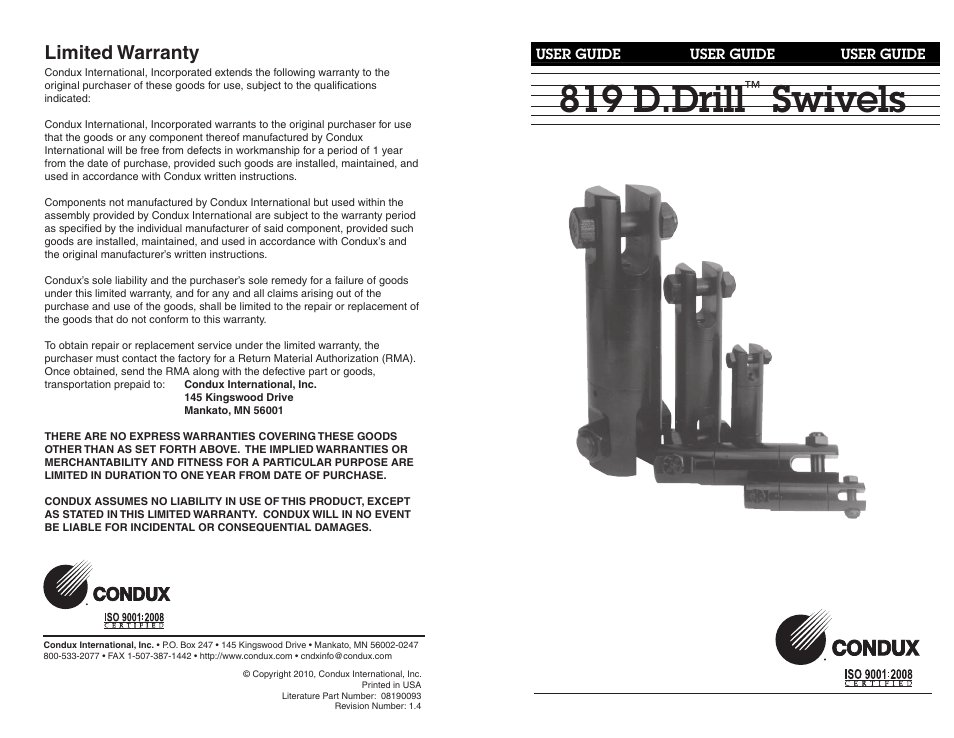 Condux 819 D.Drill Swivels User Manual | 2 pages