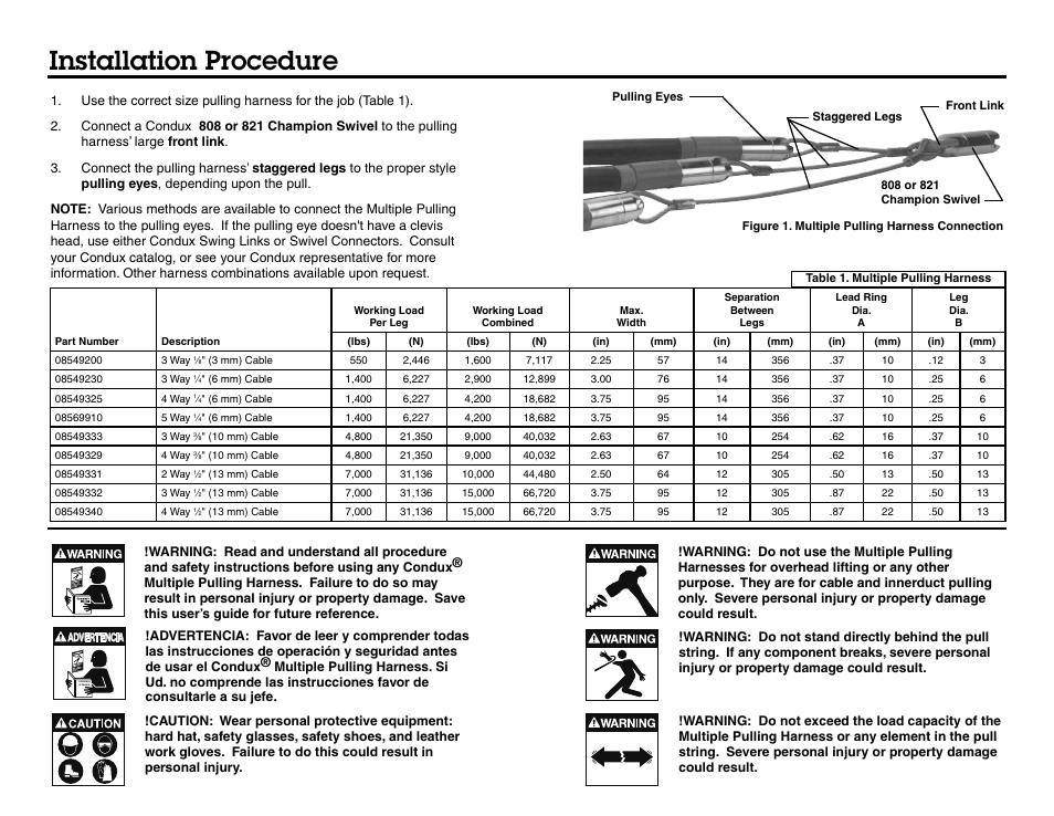 Installation procedure | Condux Multiple Pulling Harness User Manual | Page 2 / 2