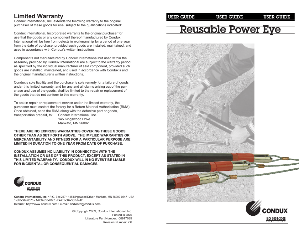 Condux Reusable Power Eye User Manual | 2 pages