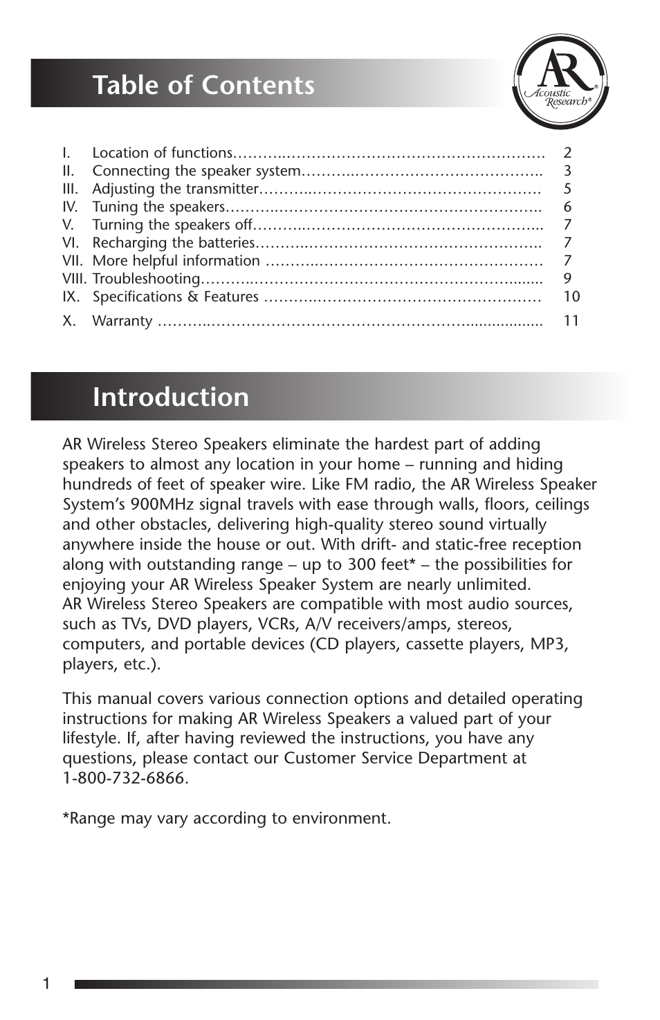 Acoustic Research AW-871 User Manual | Page 2 / 12