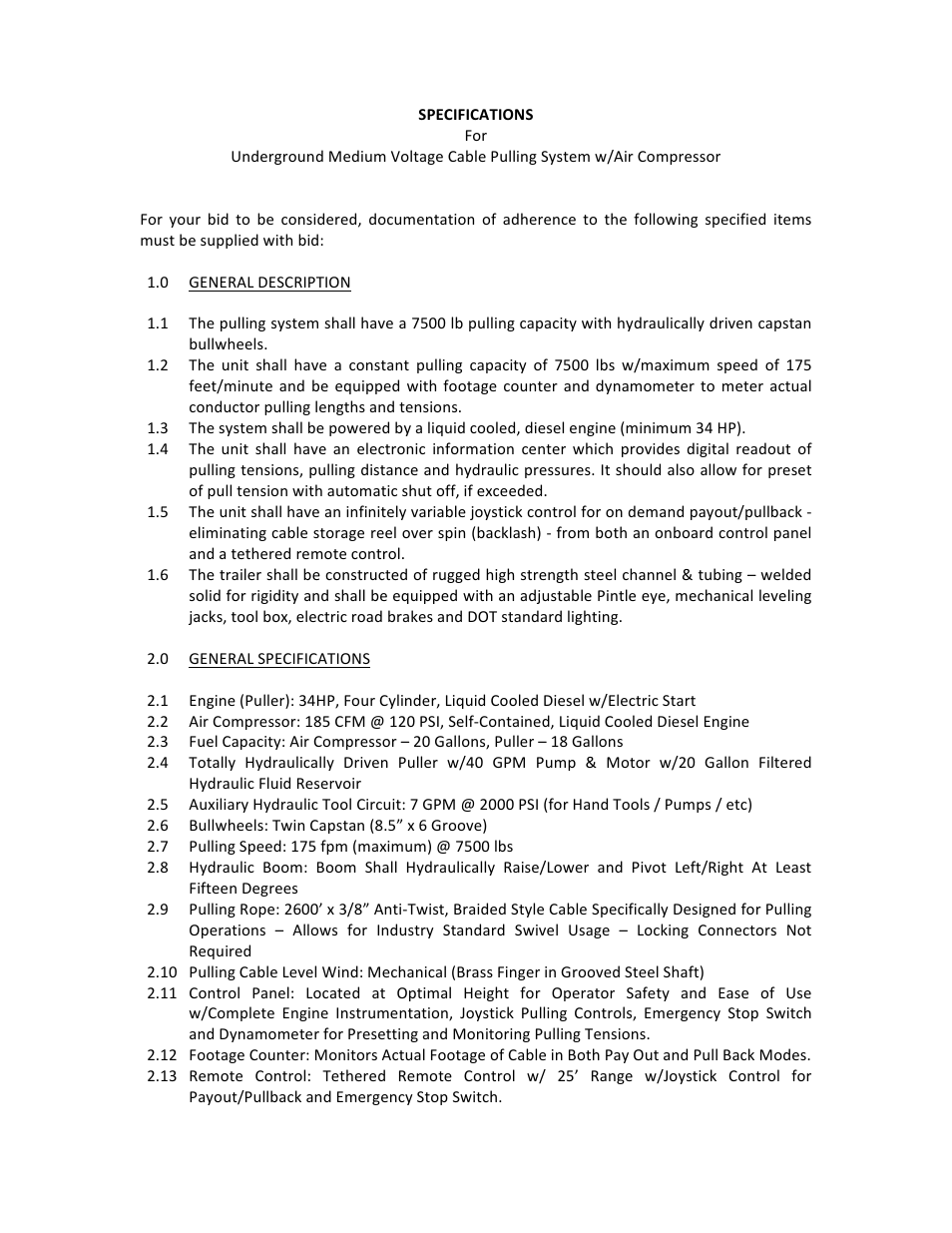 Condux APS75 Underground Medium Voltage Cable Pulling System w/Air Compressor User Manual | 2 pages