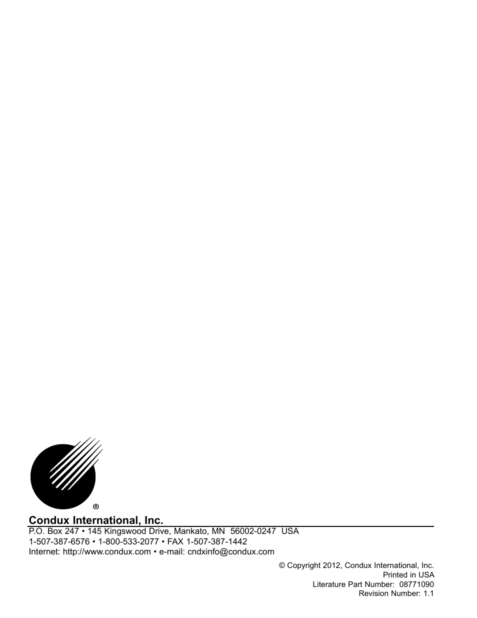 Condux international, inc | Condux APS75 Underground Pulling Trailer User Manual | Page 40 / 40