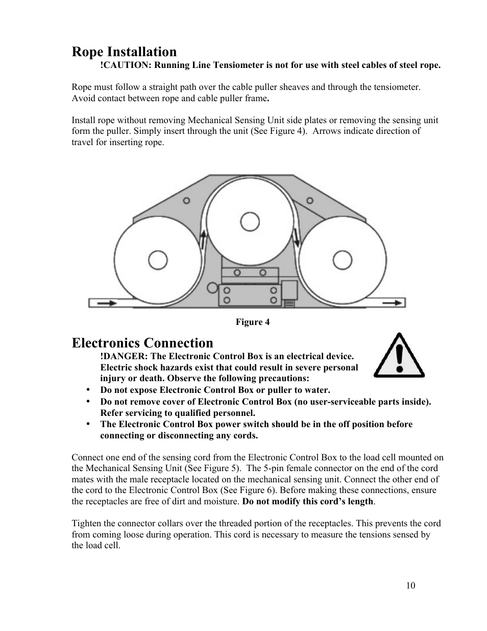 Rope installation, Electronics connection | Condux Running Line Tensiometer User Manual | Page 10 / 20