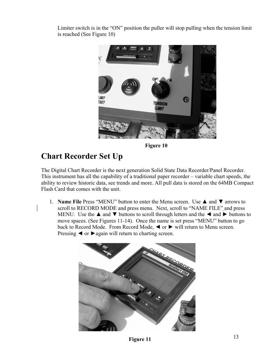 Chart recorder set up | Condux Running Line Tensiometer User Manual | Page 13 / 20