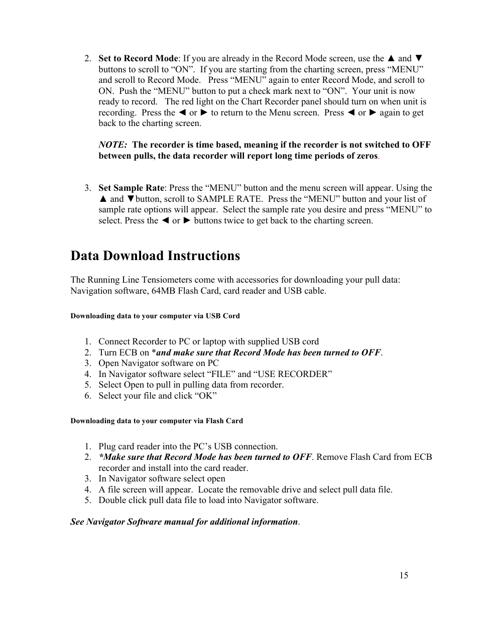 Data download instructions | Condux Running Line Tensiometer User Manual | Page 15 / 20