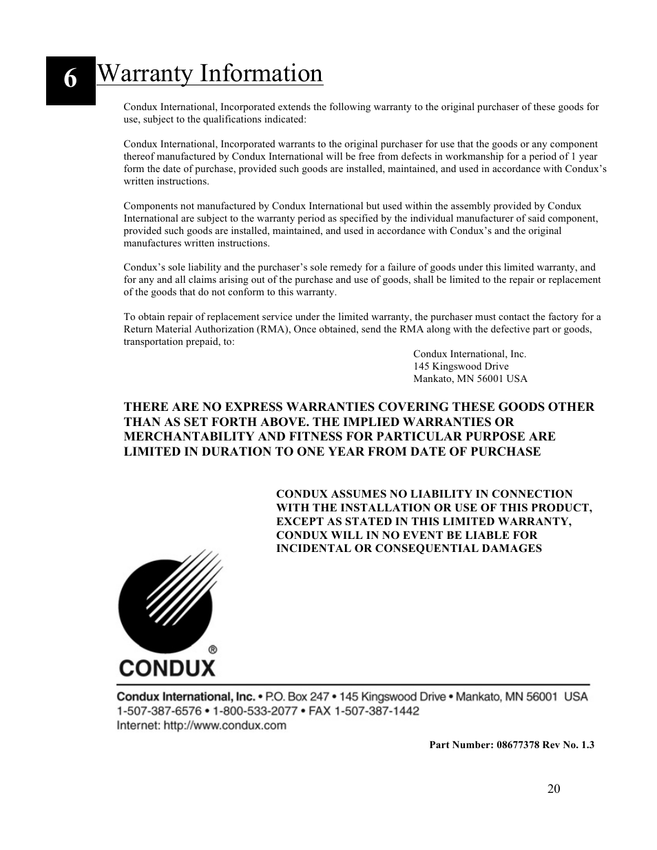 Warranty information | Condux Running Line Tensiometer User Manual | Page 20 / 20