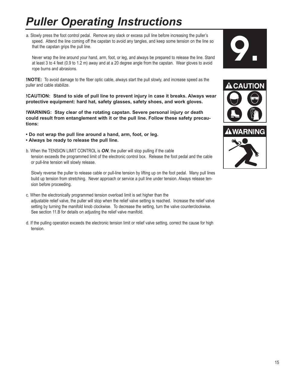 Puller operating instructions | Condux CableGlider FO Cable Puller User Manual | Page 15 / 32