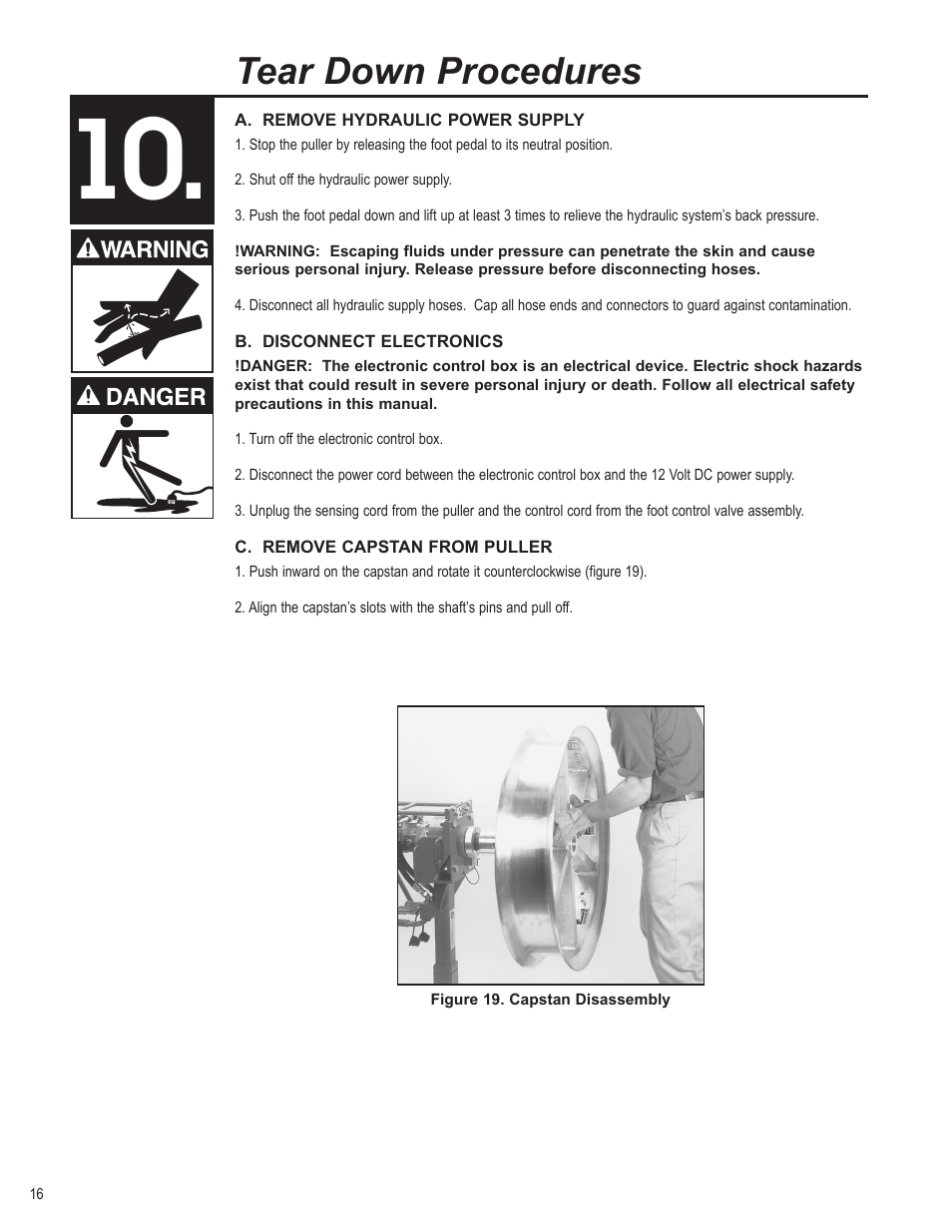 Tear down procedures | Condux CableGlider FO Cable Puller User Manual | Page 16 / 32