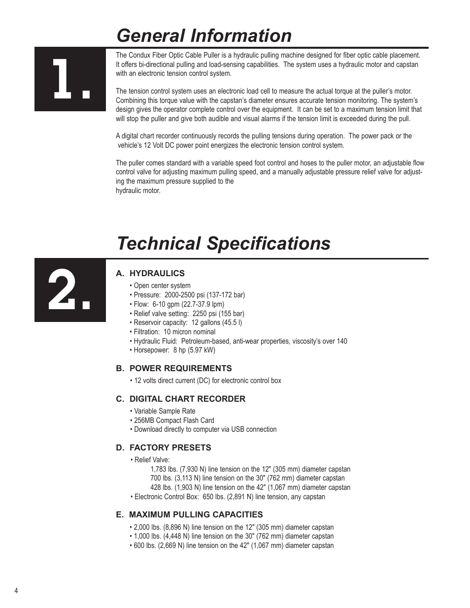 General information, Technical specifications | Condux CableGlider FO Cable Puller User Manual | Page 4 / 32