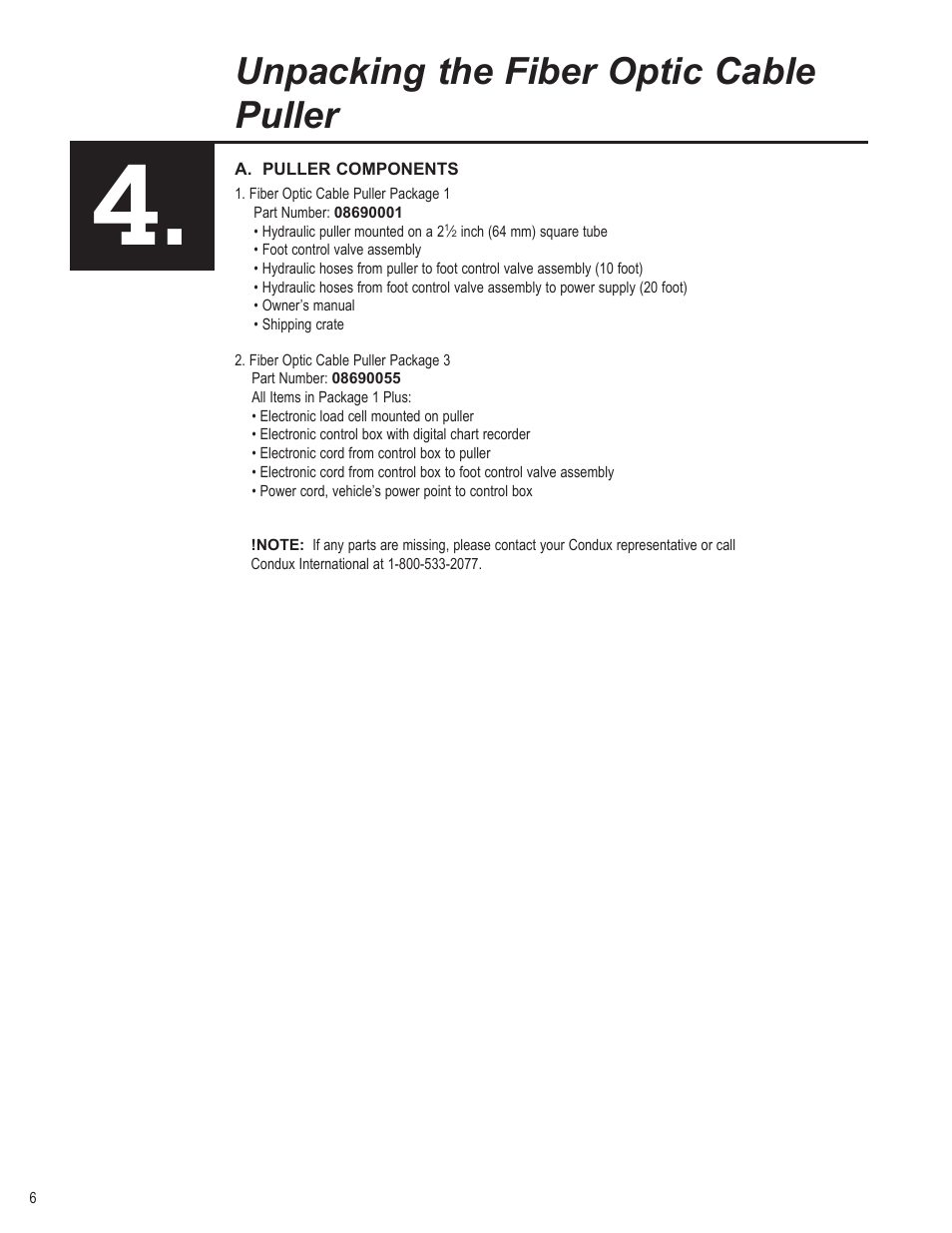 Unpacking the fiber optic cable puller | Condux CableGlider FO Cable Puller User Manual | Page 6 / 32