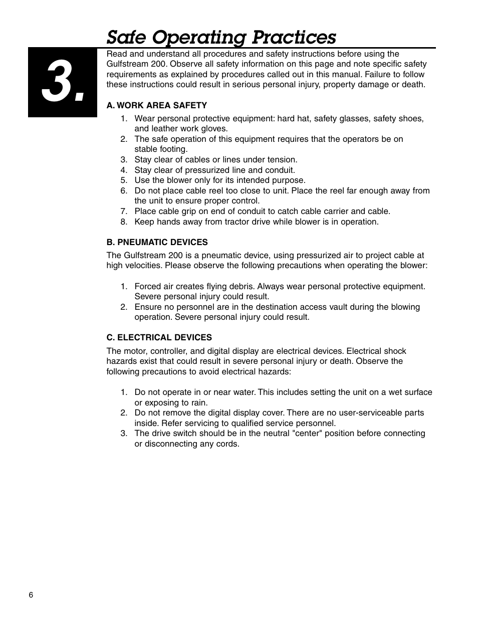 Safe operating practices | Condux Gulfstream 200 Micro Fiber Blower User Manual | Page 6 / 24