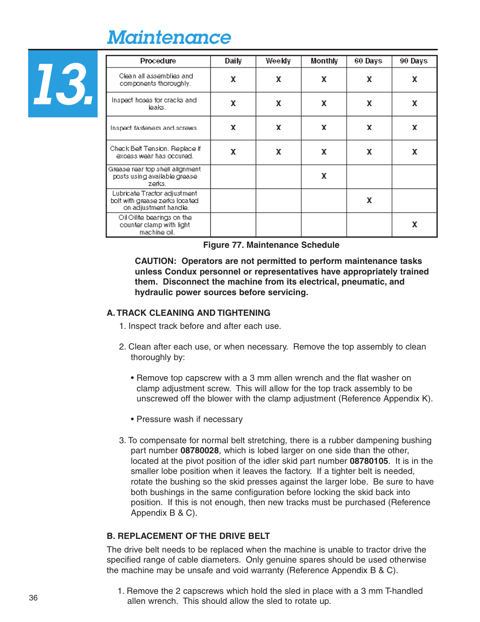 Maintenance | Condux Deluxe Blower User Manual | Page 36 / 68