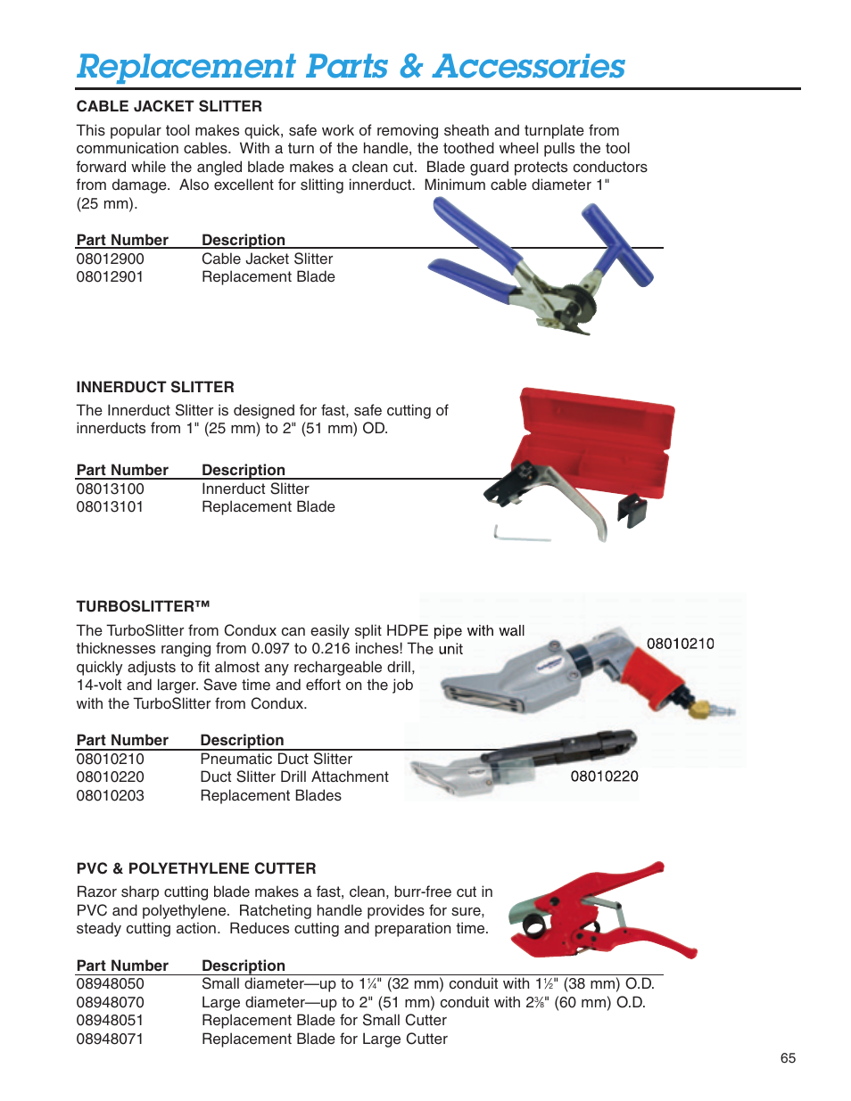 Replacement parts & accessories | Condux Deluxe Blower User Manual | Page 65 / 68