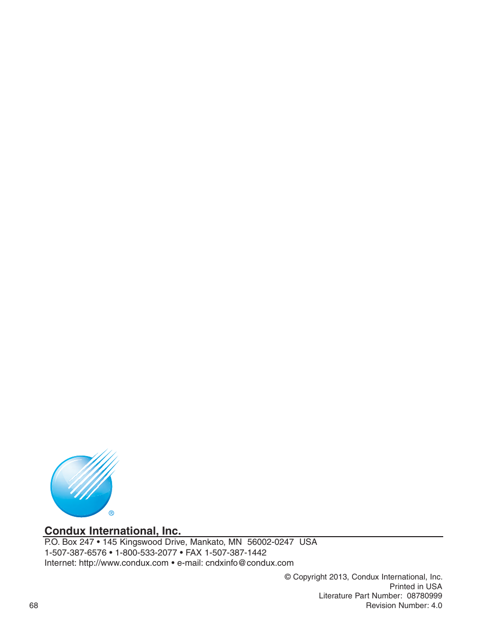 Condux international, inc | Condux Deluxe Blower User Manual | Page 68 / 68