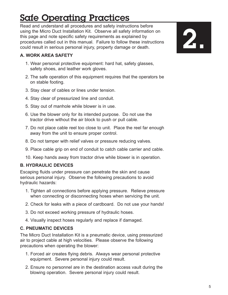 Safe operating practices | Condux Micro Duct User Manual | Page 5 / 18