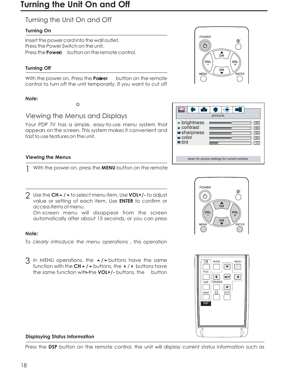 Turning the unit on and off, Viewing the menus and displays | Acoustic Research AR4200 User Manual | Page 21 / 48