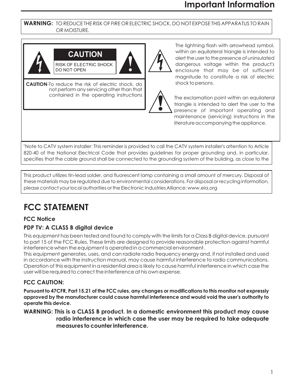 Important information, Fcc statement, Caution | Acoustic Research AR4200 User Manual | Page 4 / 48