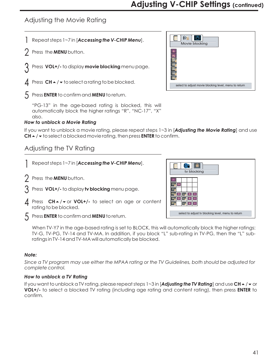 Adjusting v-chip settings | Acoustic Research AR4200 User Manual | Page 44 / 48