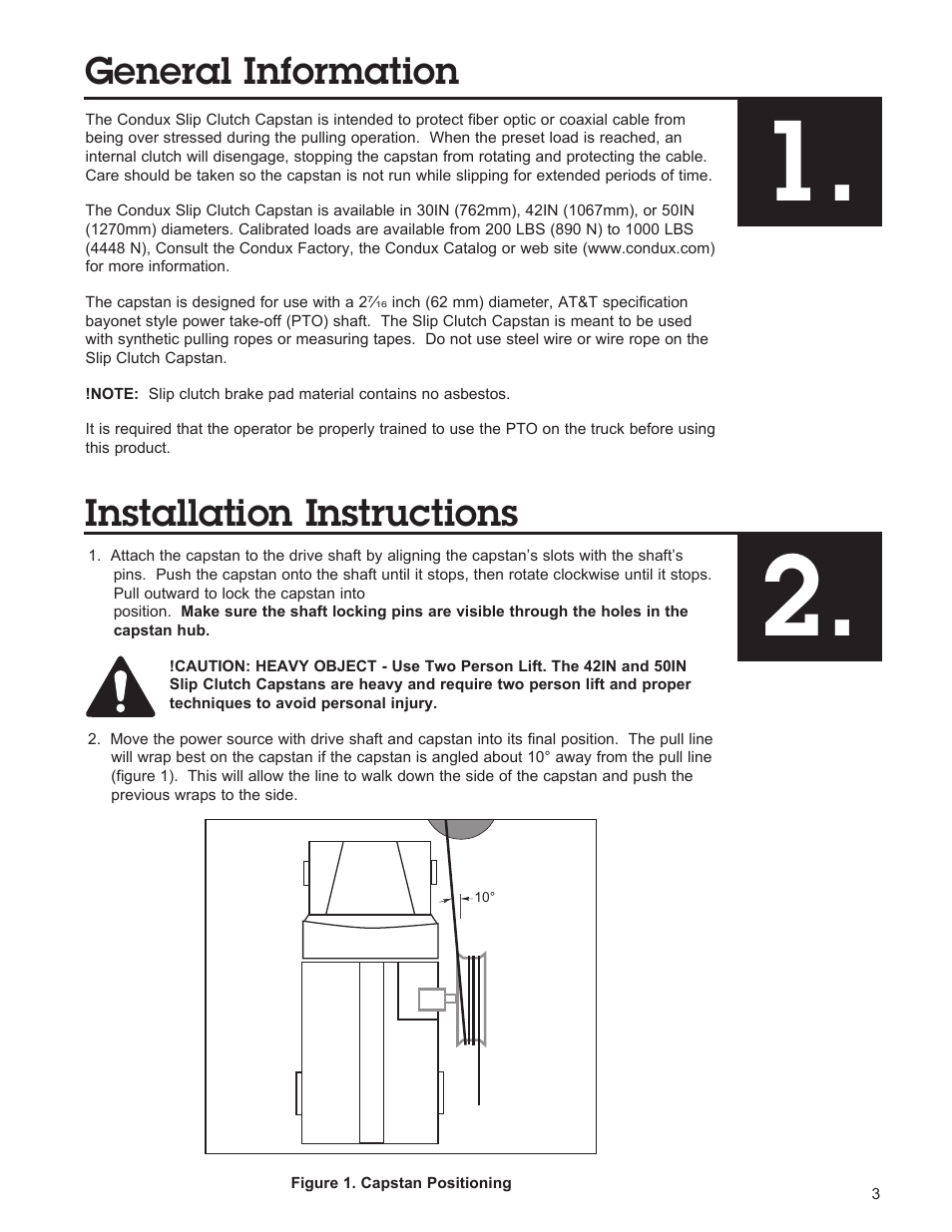 General information, Installation instructions | Condux Slip Clutch Capstan User Manual | Page 3 / 16