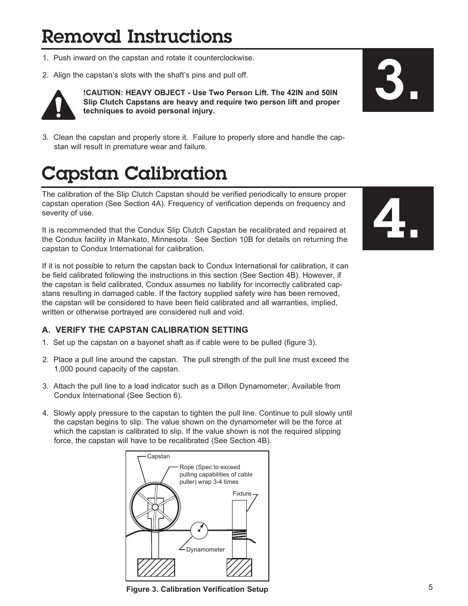 Removal instructions, Capstan calibration | Condux Slip Clutch Capstan User Manual | Page 5 / 16