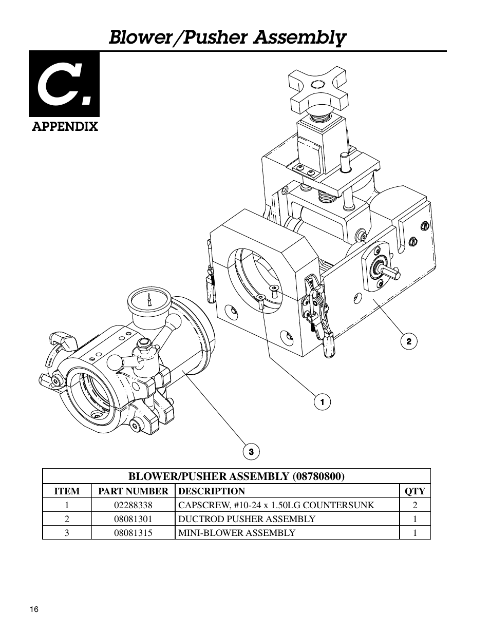 Blower/pusher assembly | Condux Mini-Blower/Pusher User Manual | Page 16 / 20