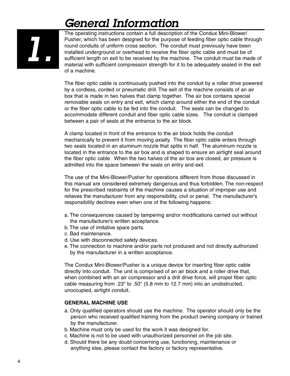 General information | Condux Mini-Blower/Pusher User Manual | Page 4 / 20