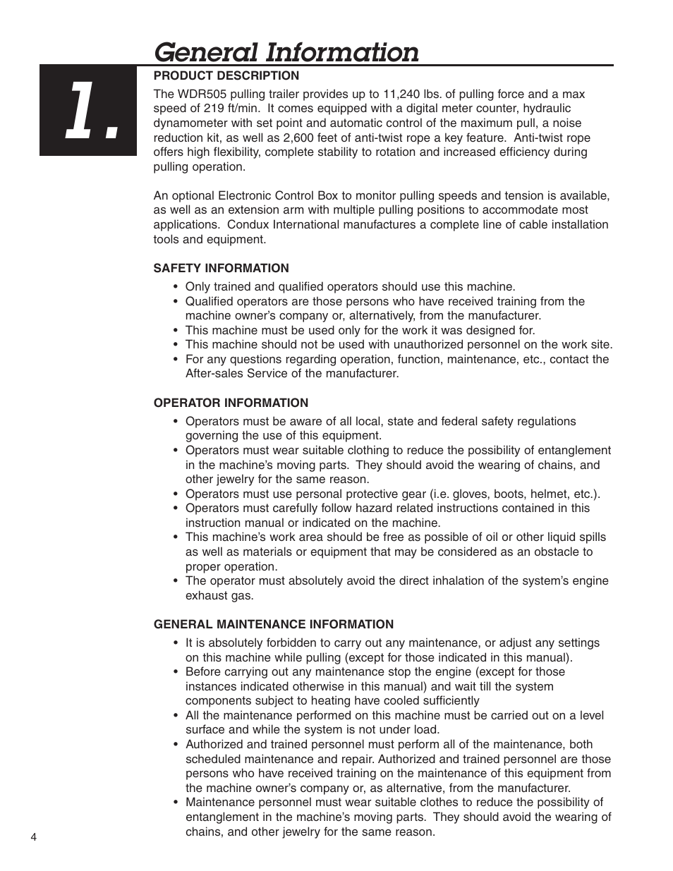 General information | Condux WDR505 Underground Pulling Trailer User Manual | Page 4 / 28