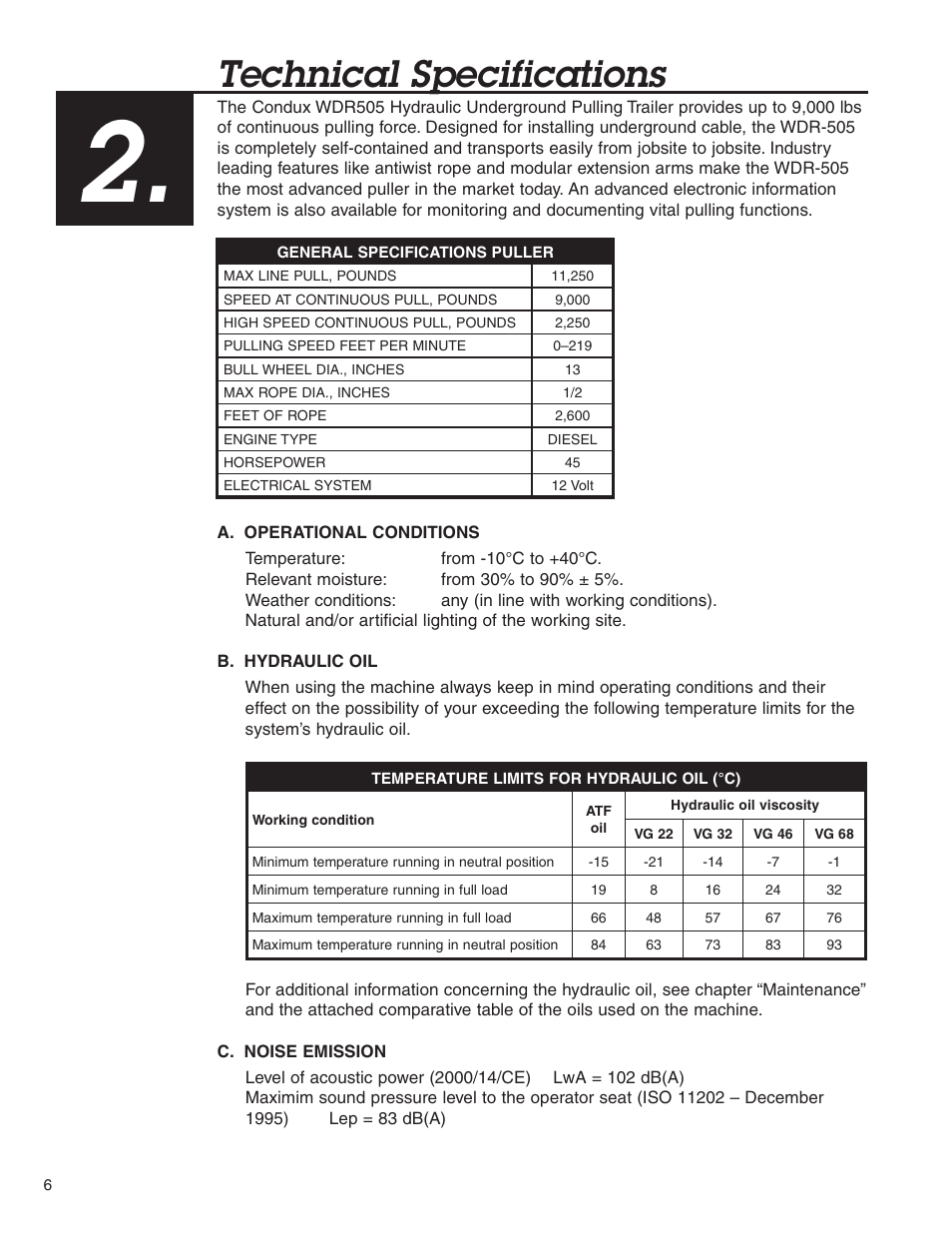 Technical specifications | Condux WDR505 Underground Pulling Trailer User Manual | Page 6 / 28